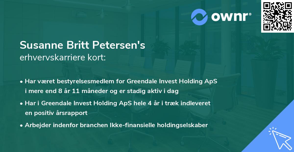 Susanne Britt Petersen's erhvervskarriere kort