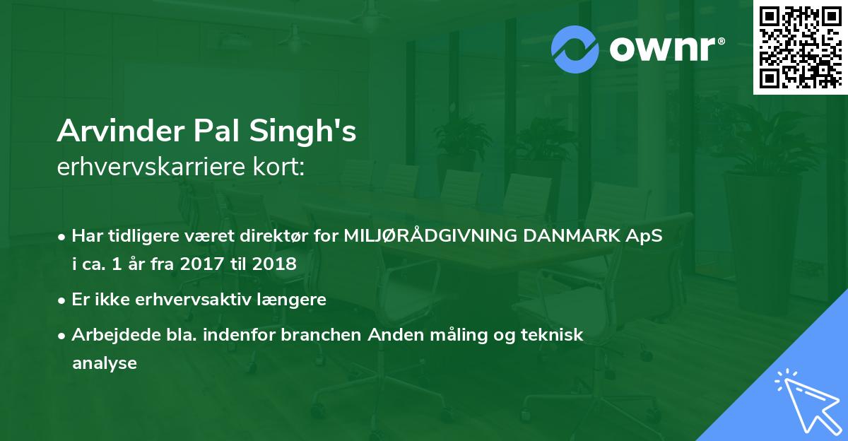 Arvinder Pal Singh's erhvervskarriere kort