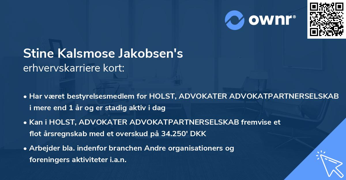 Stine Kalsmose Jakobsen's erhvervskarriere kort