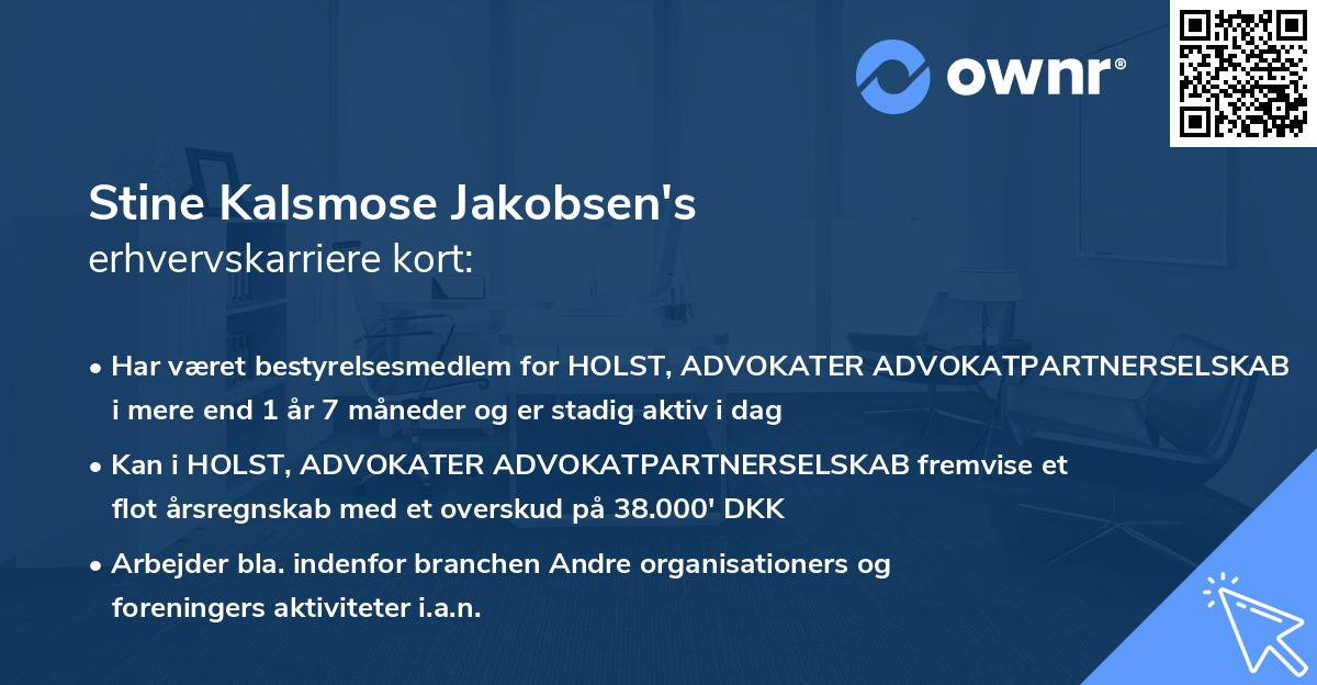 Stine Kalsmose Jakobsen's erhvervskarriere kort