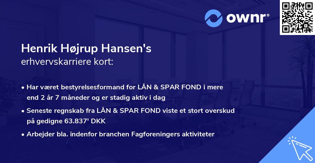 Henrik Højrup Hansen's erhvervskarriere kort