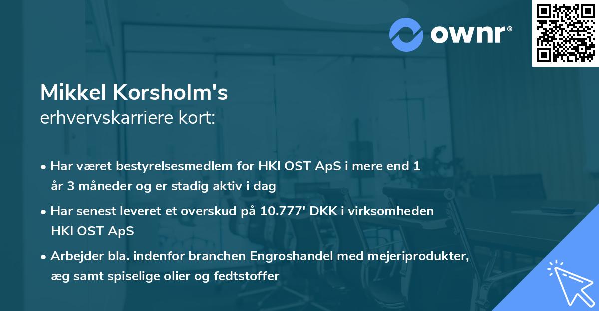 Mikkel Korsholm's erhvervskarriere kort
