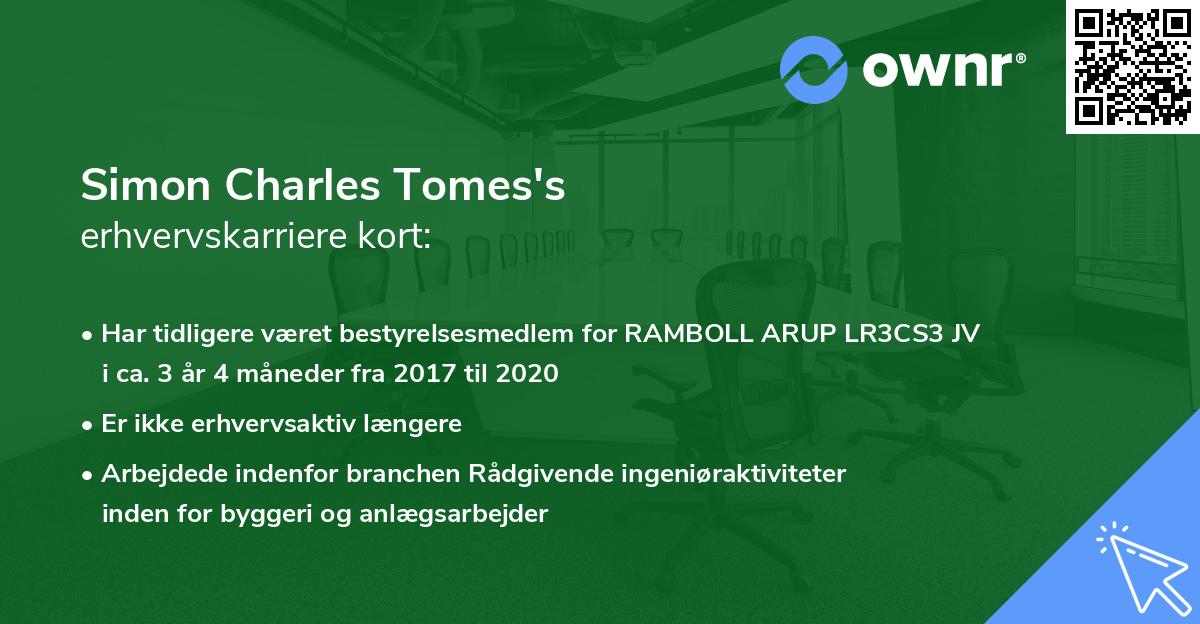 Simon Charles Tomes's erhvervskarriere kort