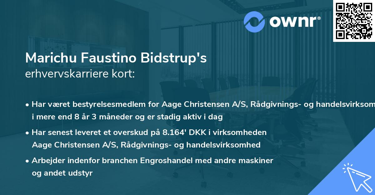 Marichu Faustino Bidstrup's erhvervskarriere kort