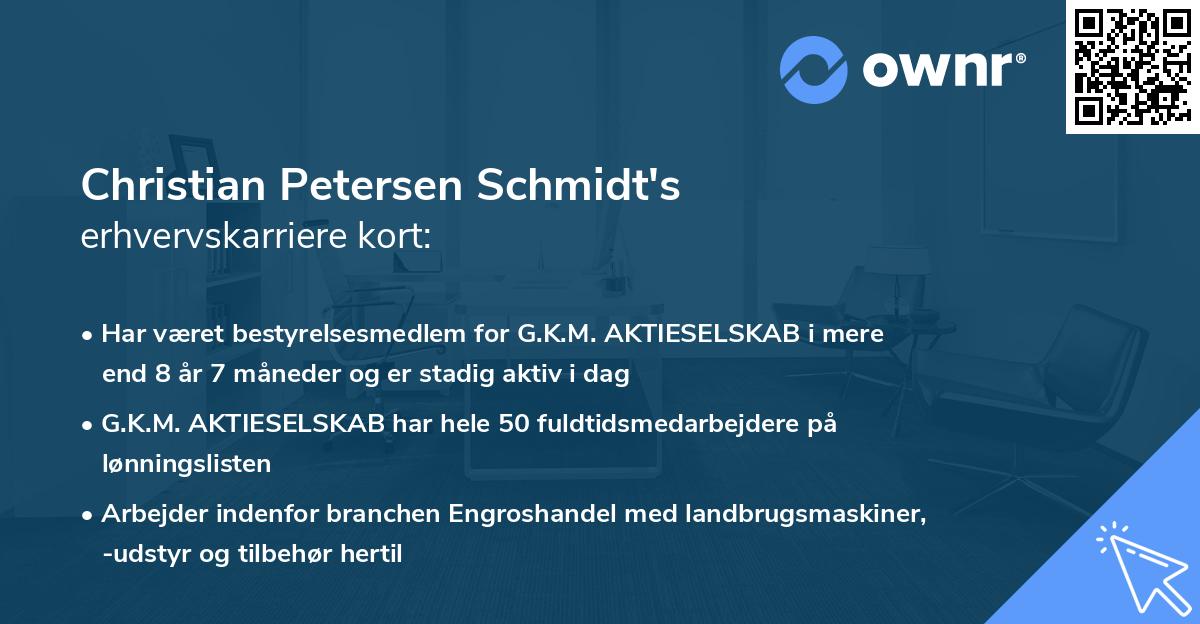Christian Petersen Schmidt's erhvervskarriere kort