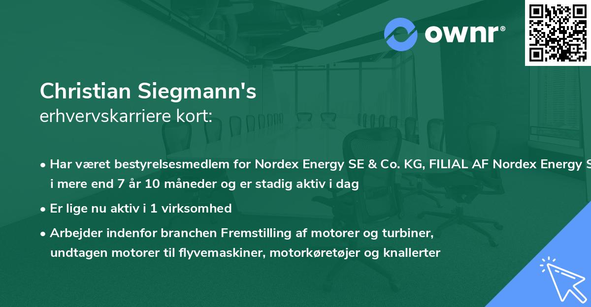 Christian Siegmann's erhvervskarriere kort