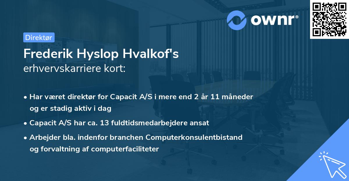 Frederik Hyslop Hvalkof's erhvervskarriere kort
