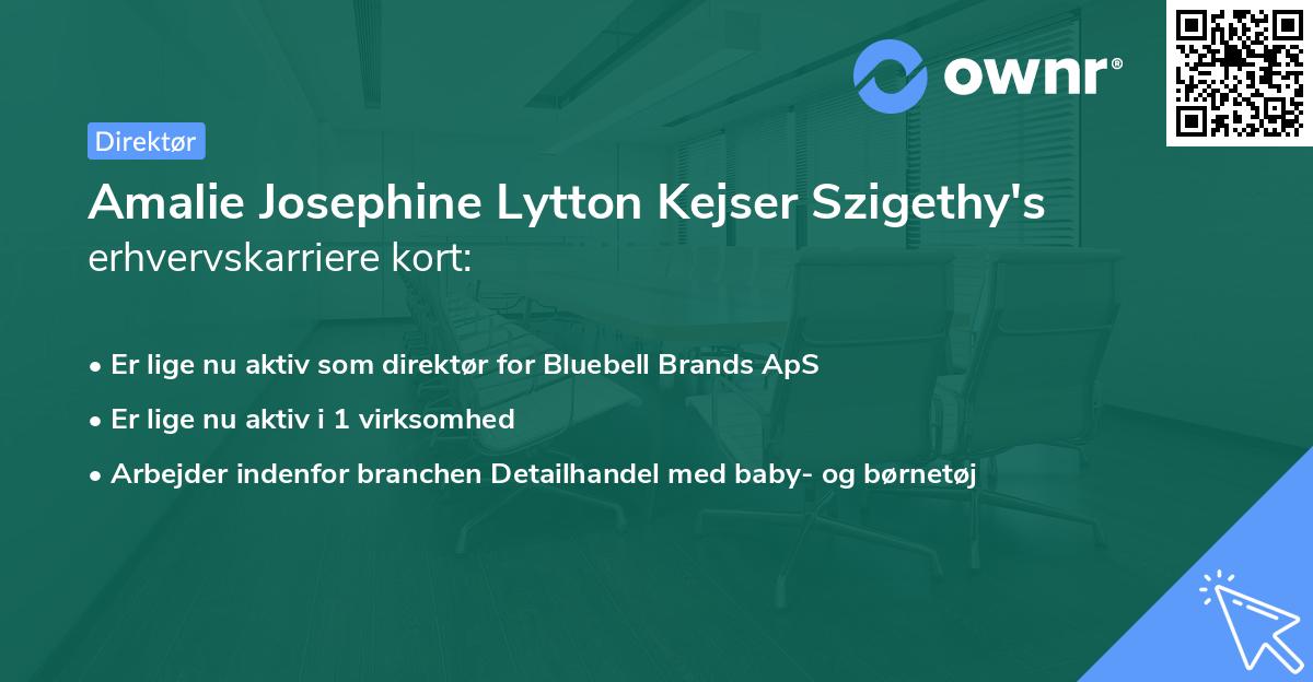 Amalie Josephine Lytton Kejser Szigethy's erhvervskarriere kort