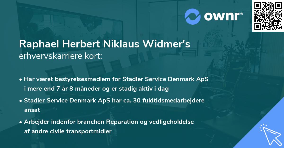 Raphael Herbert Niklaus Widmer's erhvervskarriere kort