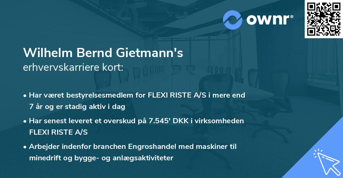 Wilhelm Bernd Gietmann's erhvervskarriere kort