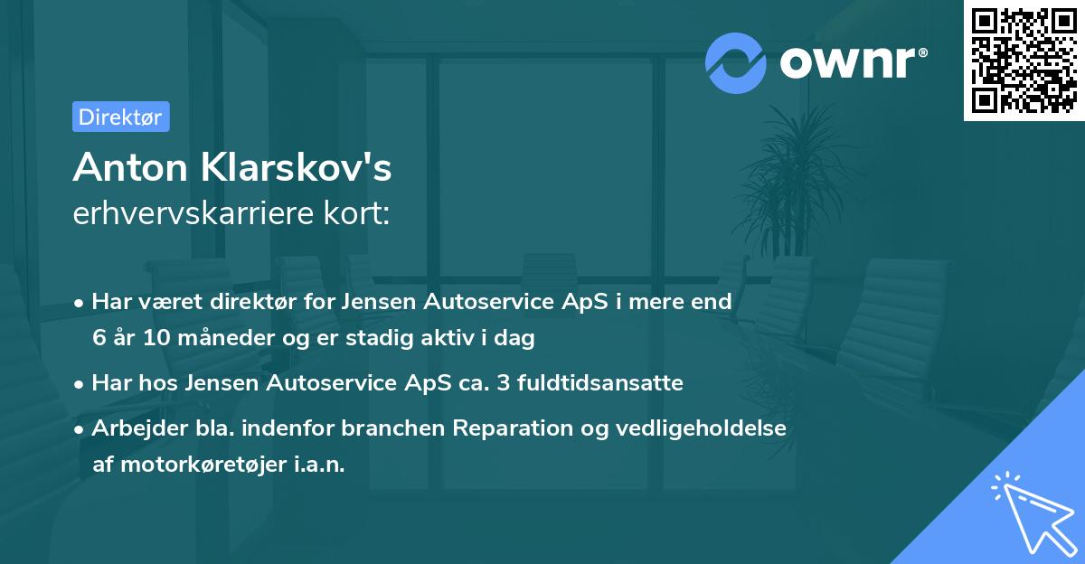 Anton Klarskov's erhvervskarriere kort