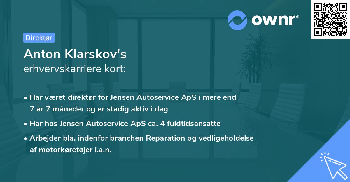 Anton Klarskov's erhvervskarriere kort