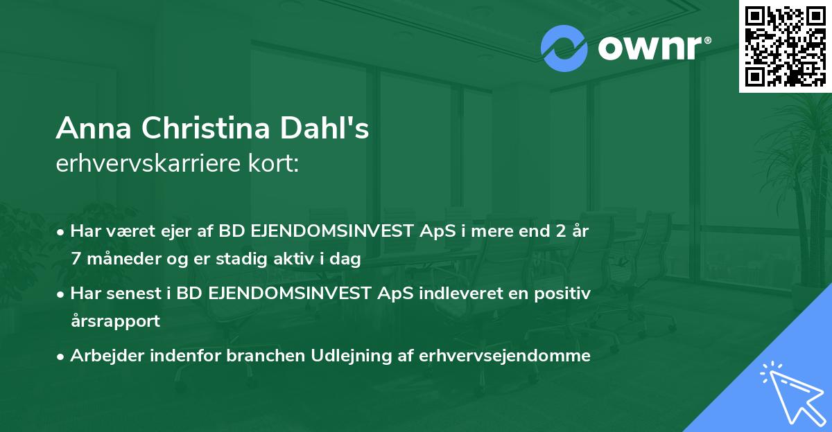 Anna Christina Dahl's erhvervskarriere kort