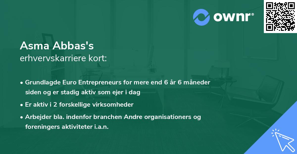 Asma Abbas's erhvervskarriere kort