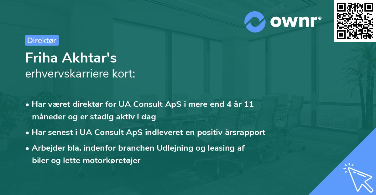 Friha Akhtar's erhvervskarriere kort