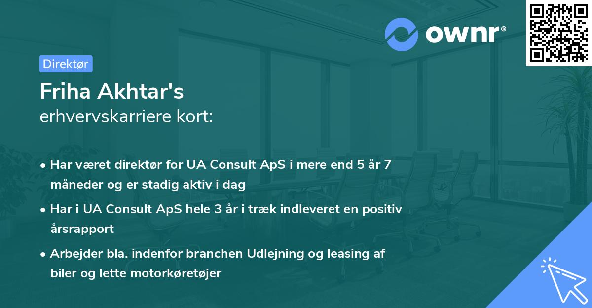 Friha Akhtar's erhvervskarriere kort