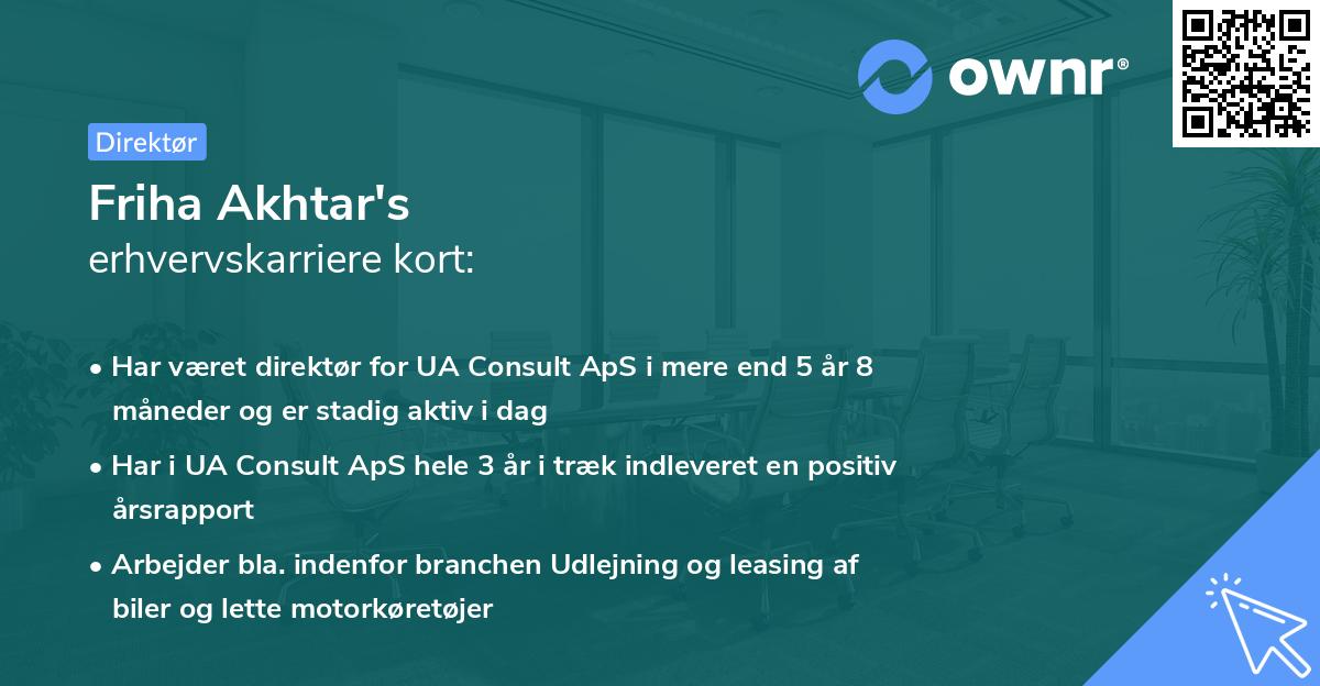 Friha Akhtar's erhvervskarriere kort