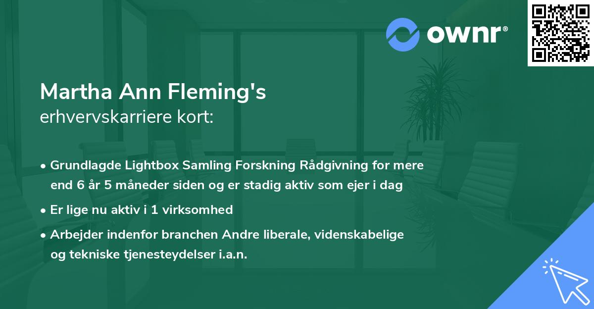 Martha Ann Fleming's erhvervskarriere kort