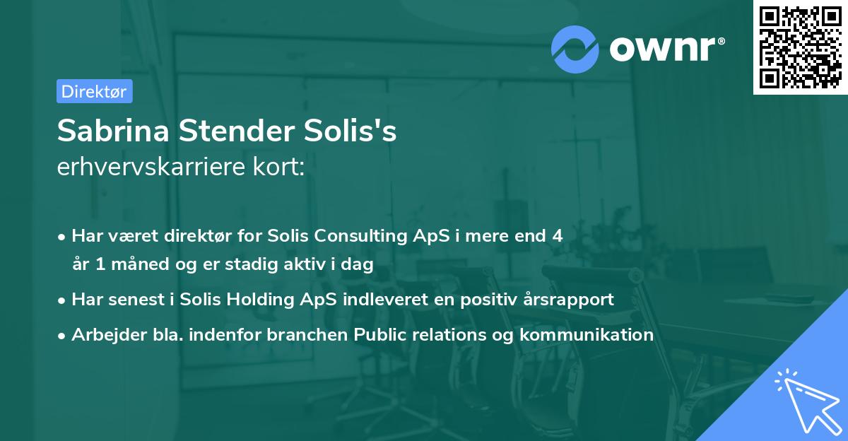 Sabrina Stender Solis's erhvervskarriere kort