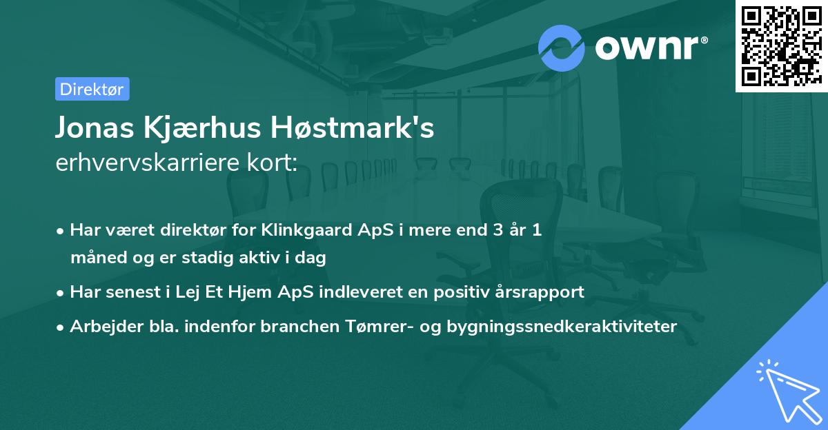 Jonas Kjærhus Høstmark's erhvervskarriere kort