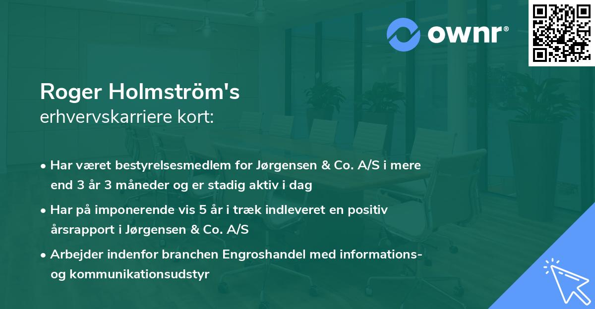 Roger Holmström's erhvervskarriere kort