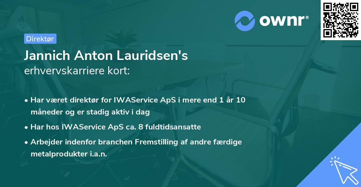 Jannich Anton Lauridsen's erhvervskarriere kort