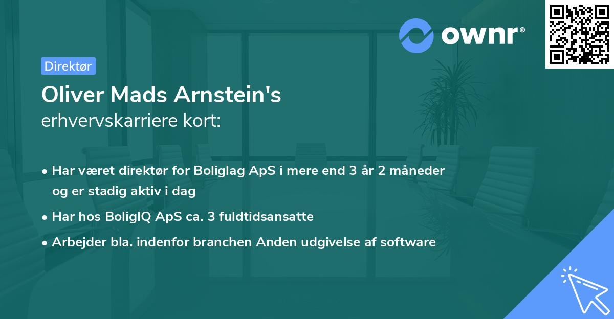 Oliver Mads Arnstein's erhvervskarriere kort