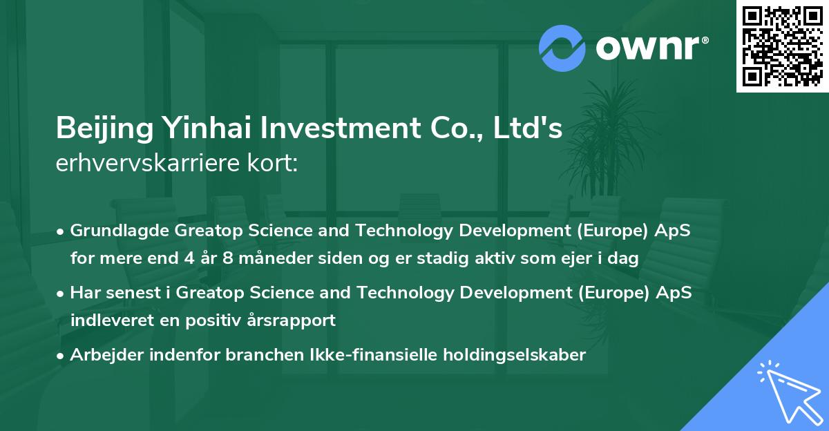Beijing Yinhai Investment Co., Ltd's erhvervskarriere kort