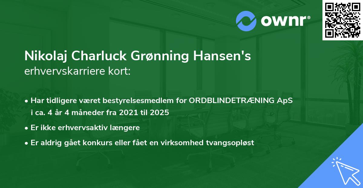 Nikolaj Charluck Grønning Hansen's erhvervskarriere kort