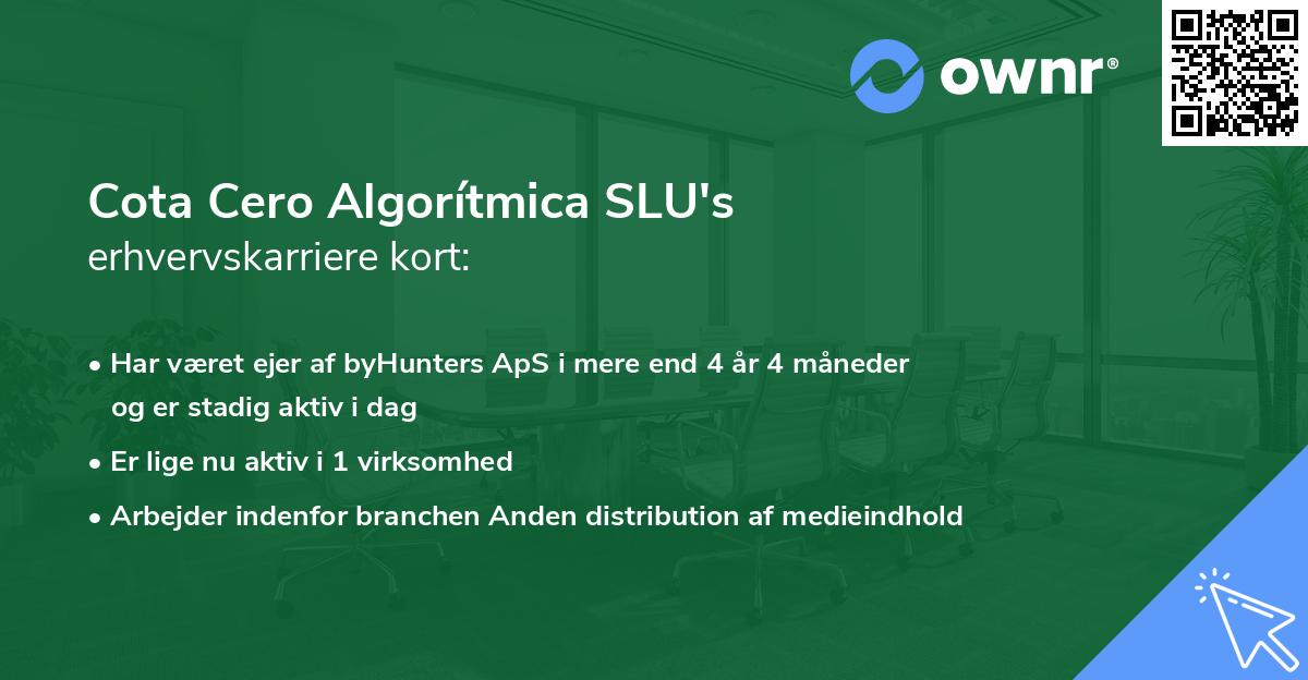 Cota Cero Algorítmica SLU's erhvervskarriere kort