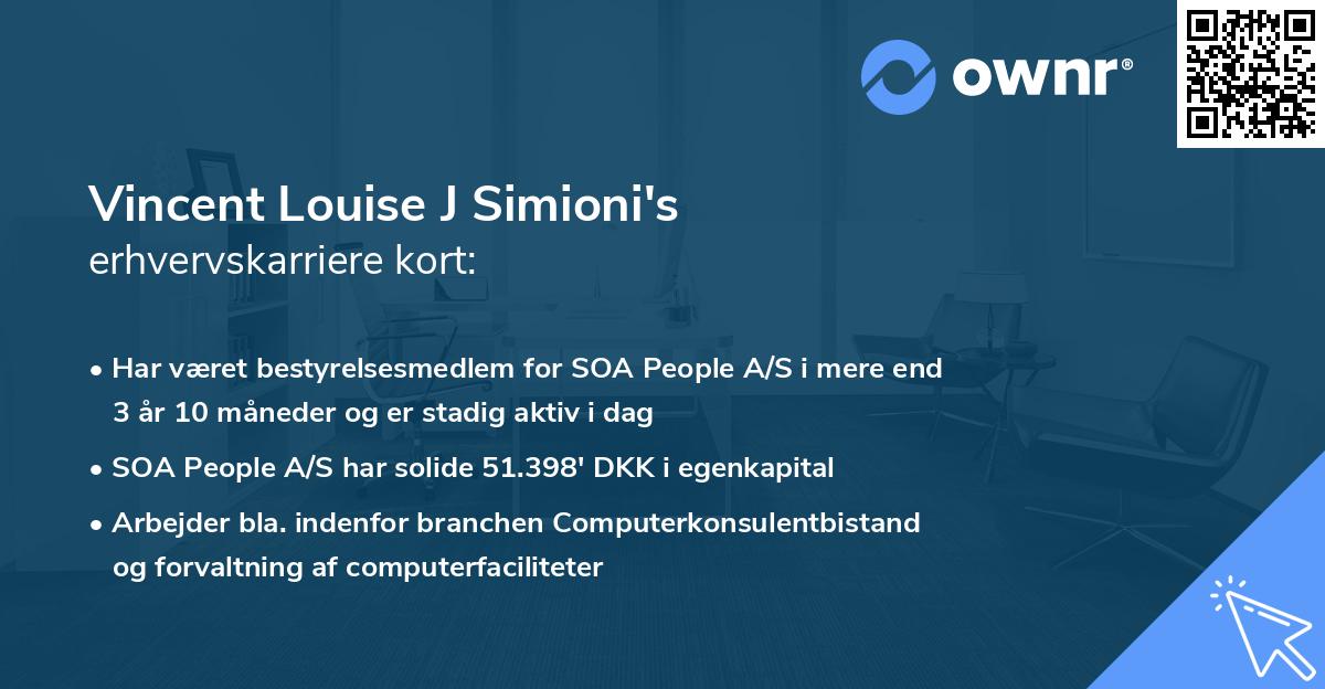 Vincent Louise J Simioni's erhvervskarriere kort