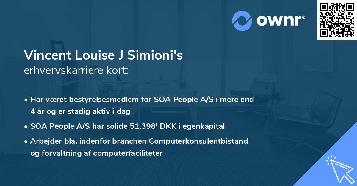 Vincent Louise J Simioni's erhvervskarriere kort