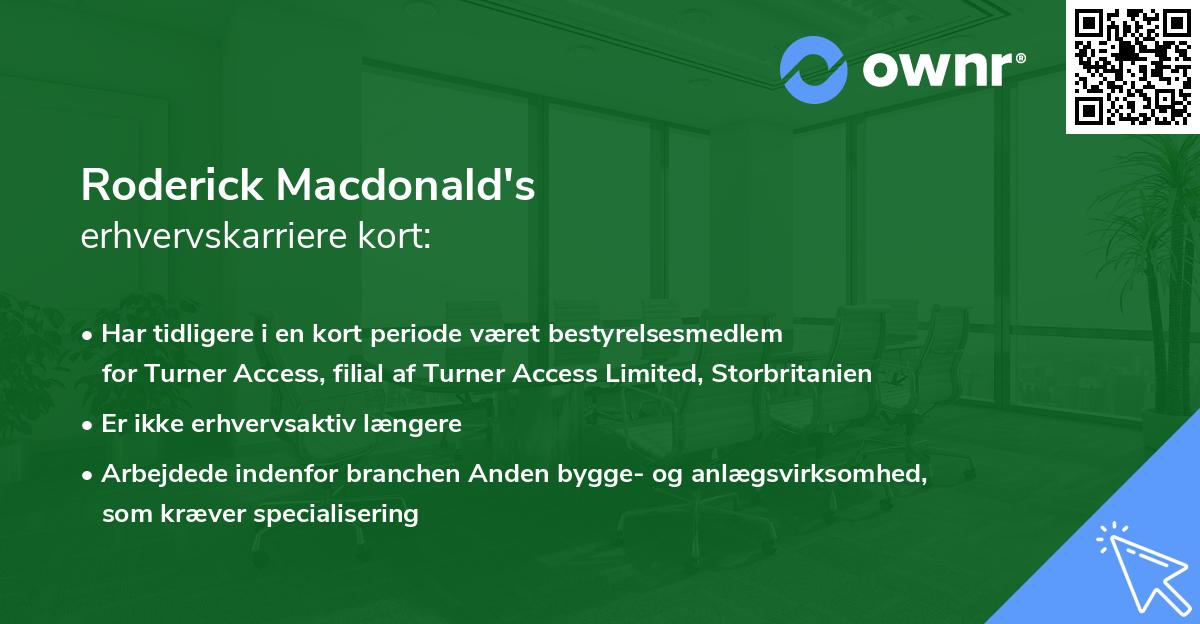 Roderick Macdonald's erhvervskarriere kort