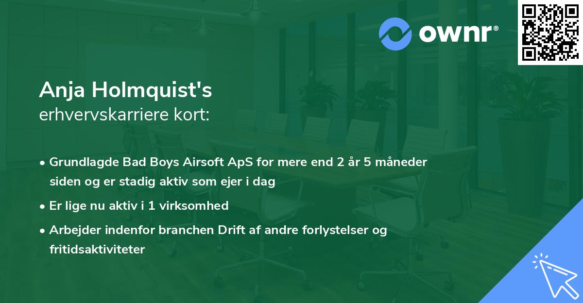 Anja Holmquist's erhvervskarriere kort