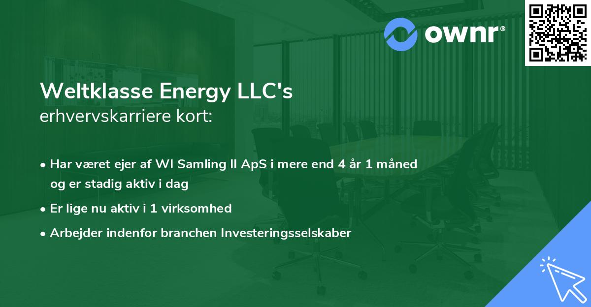 Weltklasse Energy LLC's erhvervskarriere kort