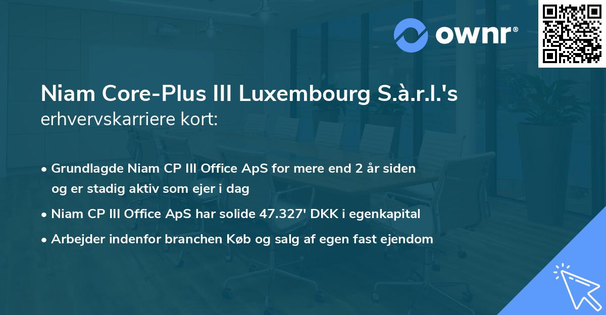 Niam Core-Plus III Luxembourg S.à.r.l.'s erhvervskarriere kort