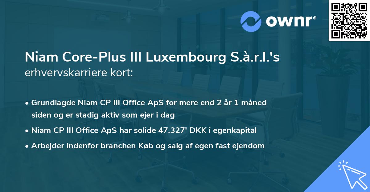 Niam Core-Plus III Luxembourg S.à.r.l.'s erhvervskarriere kort