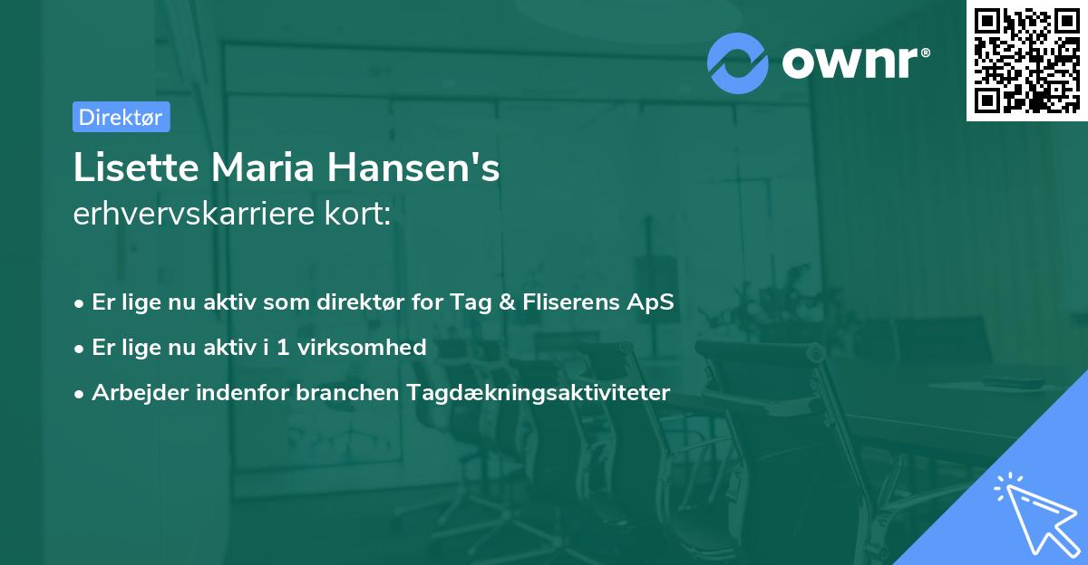 Lisette Maria Hansen's erhvervskarriere kort