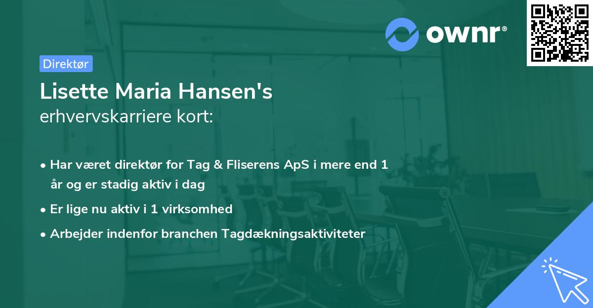 Lisette Maria Hansen's erhvervskarriere kort