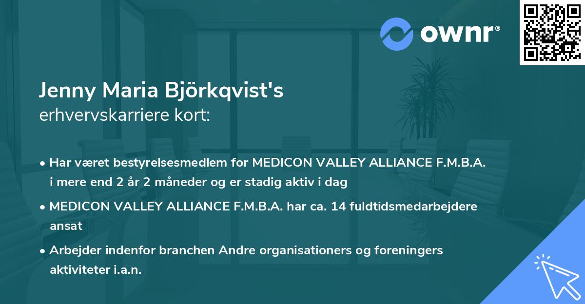 Jenny Maria Björkqvist's erhvervskarriere kort