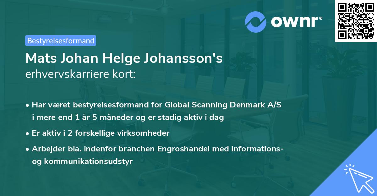 Mats Johan Helge Johansson's erhvervskarriere kort