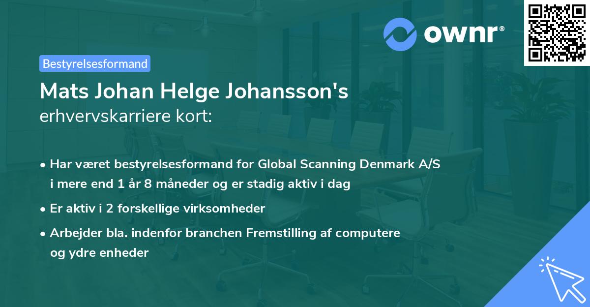 Mats Johan Helge Johansson's erhvervskarriere kort