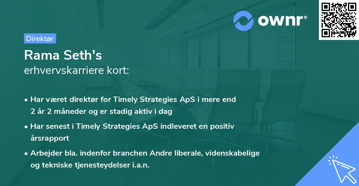 Rama Seth's erhvervskarriere kort