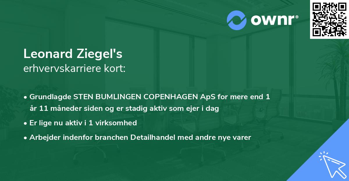 Leonard Ziegel's erhvervskarriere kort