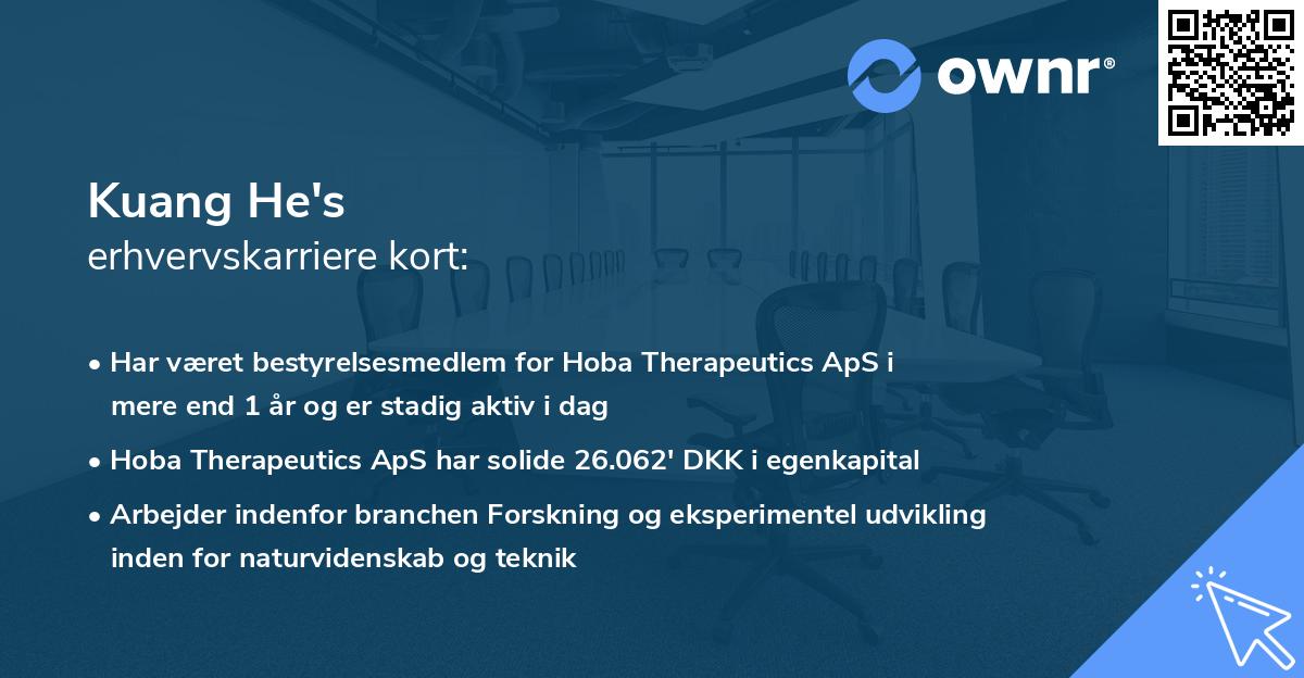 Kuang He's erhvervskarriere kort