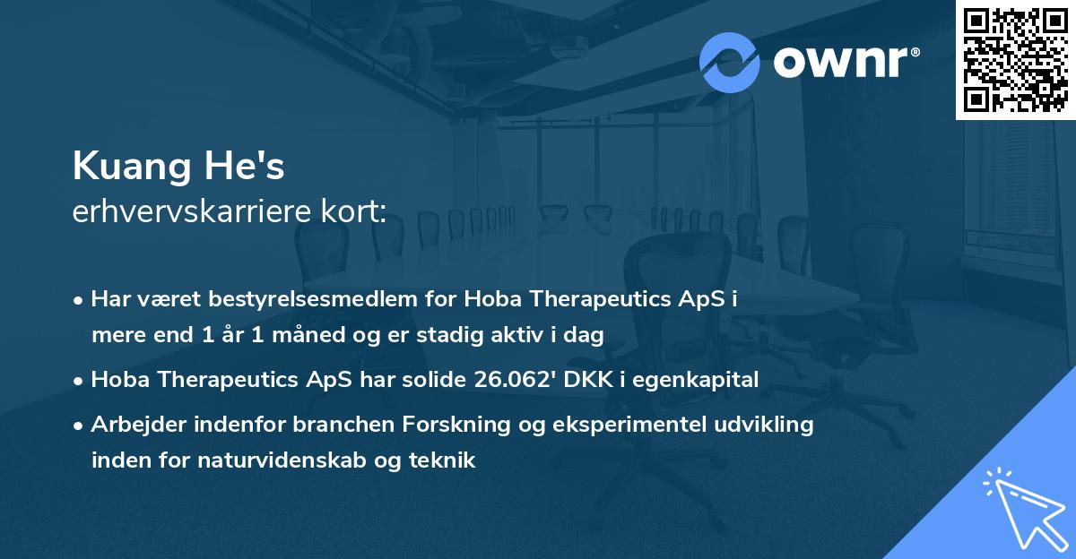 Kuang He's erhvervskarriere kort