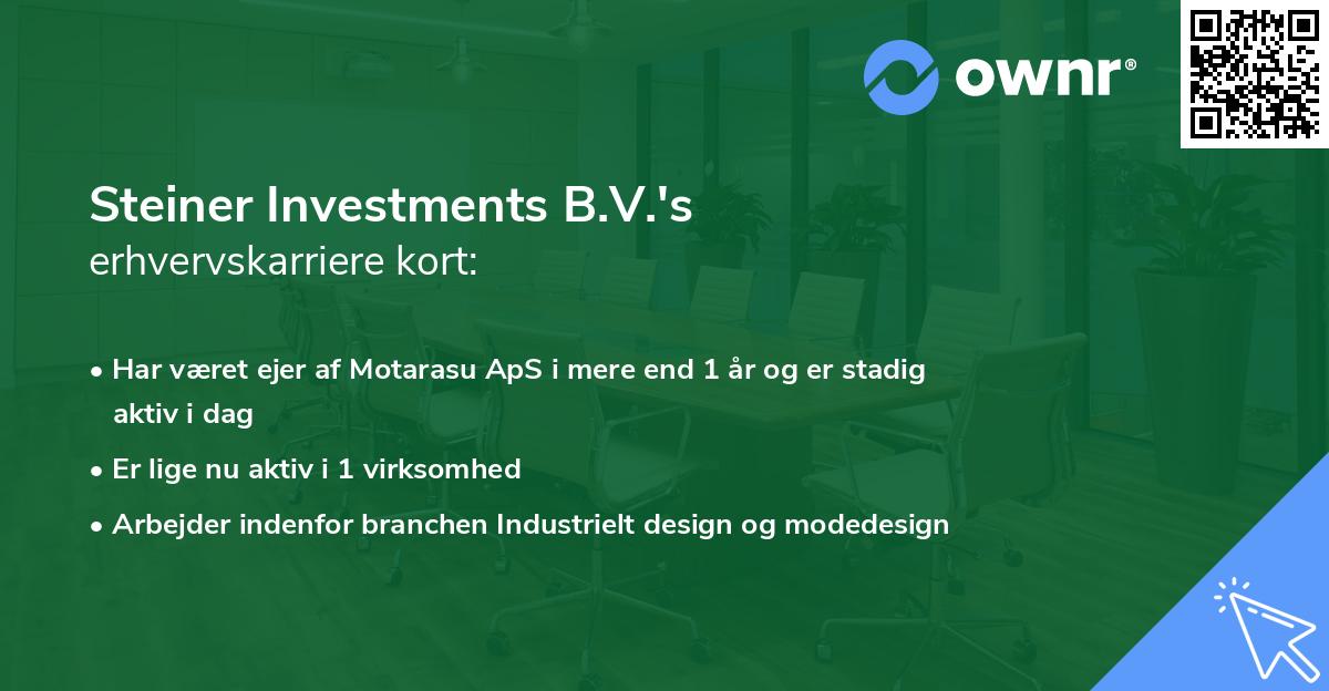 Steiner Investments B.V.'s erhvervskarriere kort