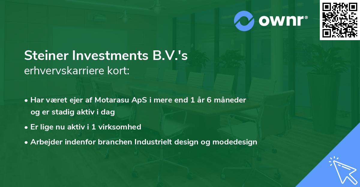 Steiner Investments B.V.'s erhvervskarriere kort
