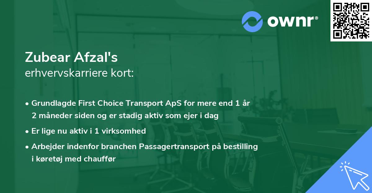 Zubear Afzal's erhvervskarriere kort