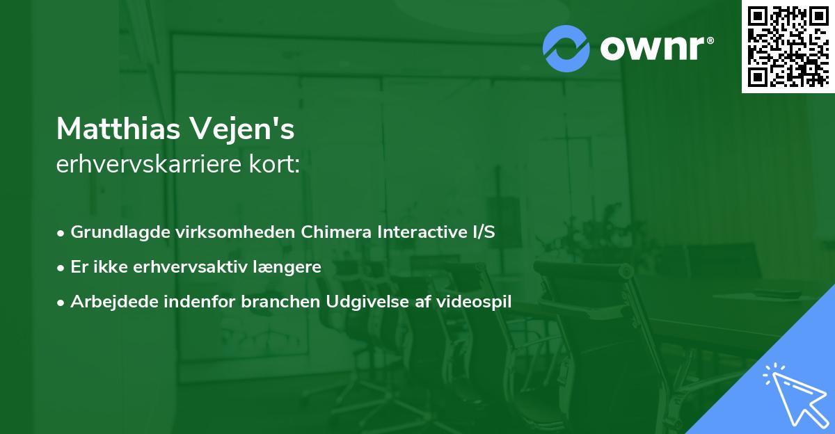 Matthias Vejen's erhvervskarriere kort